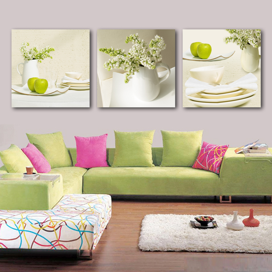 Tranh treo tường bình hoa táo xanh